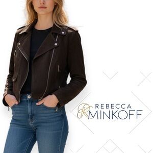 Rebecca Minkoff brown goatskin leather moto jacket size Large